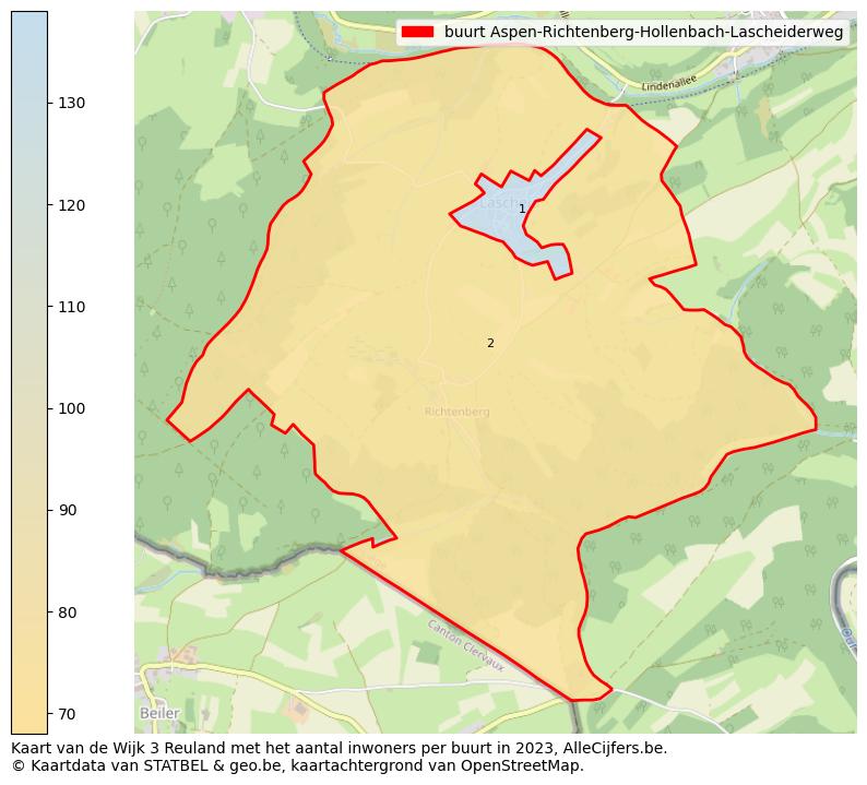 Aantal inwoners op de kaart van de buurt Aspen-Richtenberg-Hollenbach-Lascheiderweg: Op deze pagina vind je veel informatie over inwoners (zoals de verdeling naar leeftijdsgroepen, gezinssamenstelling, geslacht, autochtoon of Belgisch met een immigratie achtergrond,...), woningen (aantallen, types, prijs ontwikkeling, gebruik, type eigendom,...) en méér (autobezit, energieverbruik,...)  op basis van open data van STATBEL en diverse andere bronnen!