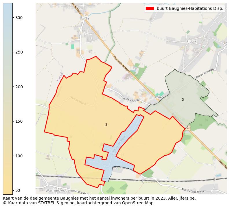 Aantal inwoners op de kaart van de buurt Baugnies-Habitations Disp.: Op deze pagina vind je veel informatie over inwoners (zoals de verdeling naar leeftijdsgroepen, gezinssamenstelling, geslacht, autochtoon of Belgisch met een immigratie achtergrond,...), woningen (aantallen, types, prijs ontwikkeling, gebruik, type eigendom,...) en méér (autobezit, energieverbruik,...)  op basis van open data van STATBEL en diverse andere bronnen!