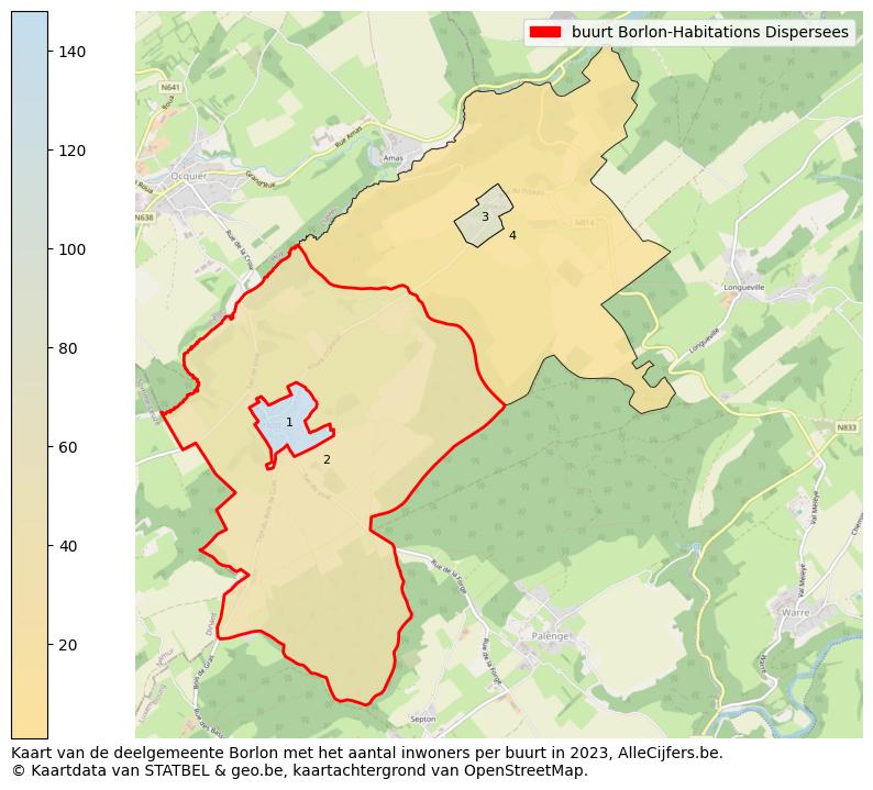 Aantal inwoners op de kaart van de buurt Borlon-Habitations Dispersees: Op deze pagina vind je veel informatie over inwoners (zoals de verdeling naar leeftijdsgroepen, gezinssamenstelling, geslacht, autochtoon of Belgisch met een immigratie achtergrond,...), woningen (aantallen, types, prijs ontwikkeling, gebruik, type eigendom,...) en méér (autobezit, energieverbruik,...)  op basis van open data van STATBEL en diverse andere bronnen!