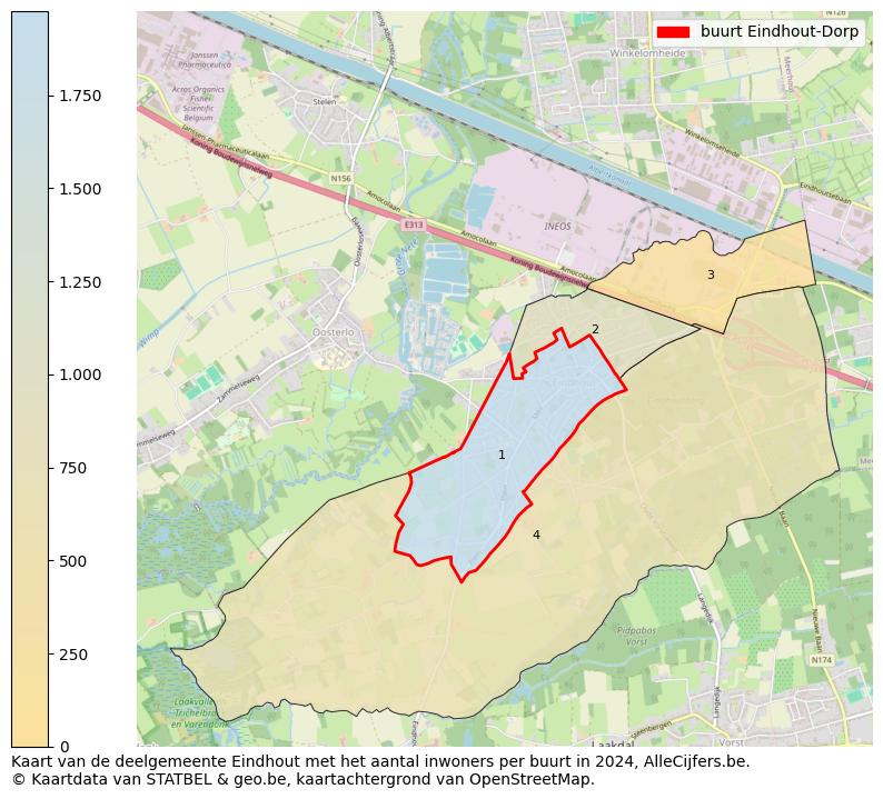 Aantal inwoners op de kaart van de buurt Eindhout-Dorp: Op deze pagina vind je veel informatie over inwoners (zoals de verdeling naar leeftijdsgroepen, gezinssamenstelling, geslacht, autochtoon of Belgisch met een immigratie achtergrond,...), woningen (aantallen, types, prijs ontwikkeling, gebruik, type eigendom,...) en méér (autobezit, energieverbruik,...)  op basis van open data van STATBEL en diverse andere bronnen!