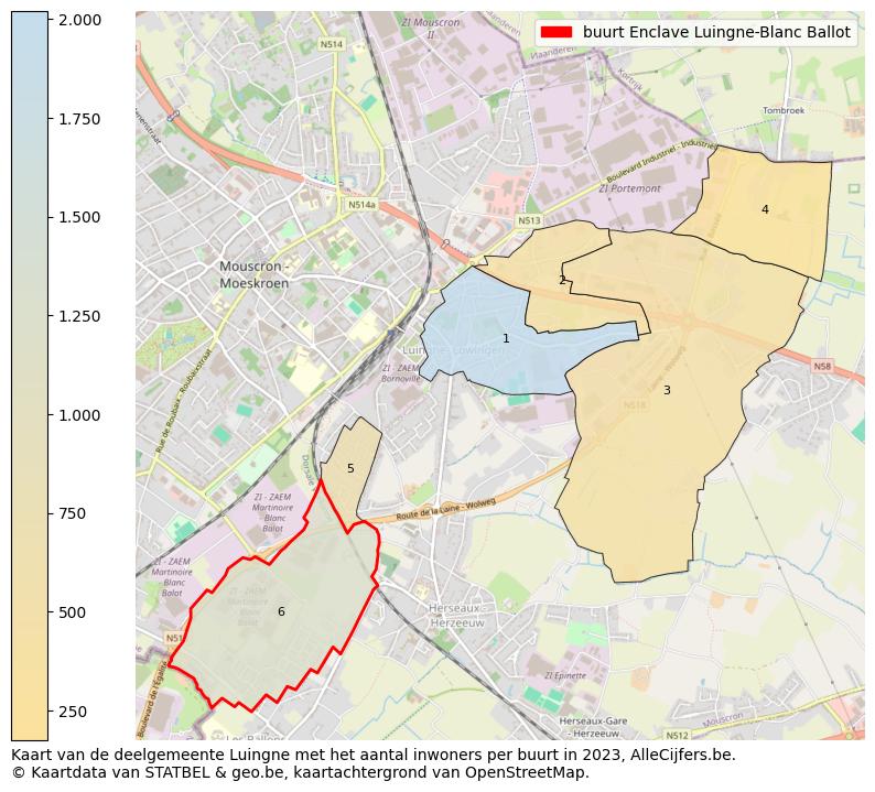 Aantal inwoners op de kaart van de buurt Enclave Luingne-Blanc Ballot: Op deze pagina vind je veel informatie over inwoners (zoals de verdeling naar leeftijdsgroepen, gezinssamenstelling, geslacht, autochtoon of Belgisch met een immigratie achtergrond,...), woningen (aantallen, types, prijs ontwikkeling, gebruik, type eigendom,...) en méér (autobezit, energieverbruik,...)  op basis van open data van STATBEL en diverse andere bronnen!