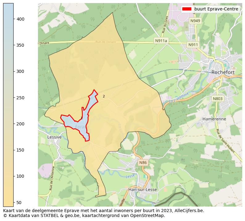 Aantal inwoners op de kaart van de buurt Eprave-Centre: Op deze pagina vind je veel informatie over inwoners (zoals de verdeling naar leeftijdsgroepen, gezinssamenstelling, geslacht, autochtoon of Belgisch met een immigratie achtergrond,...), woningen (aantallen, types, prijs ontwikkeling, gebruik, type eigendom,...) en méér (autobezit, energieverbruik,...)  op basis van open data van STATBEL en diverse andere bronnen!
