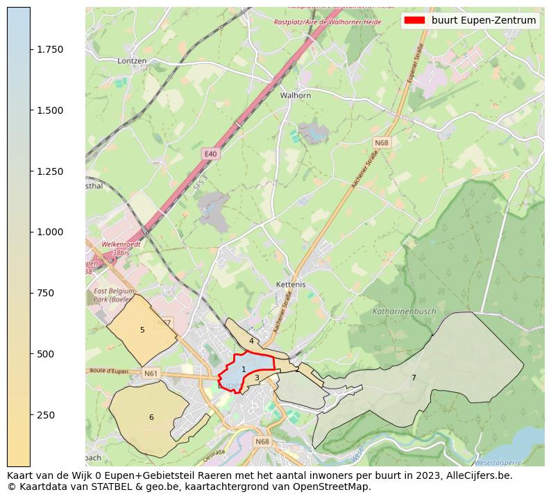 Aantal inwoners op de kaart van de buurt Eupen-Zentrum: Op deze pagina vind je veel informatie over inwoners (zoals de verdeling naar leeftijdsgroepen, gezinssamenstelling, geslacht, autochtoon of Belgisch met een immigratie achtergrond,...), woningen (aantallen, types, prijs ontwikkeling, gebruik, type eigendom,...) en méér (autobezit, energieverbruik,...)  op basis van open data van STATBEL en diverse andere bronnen!