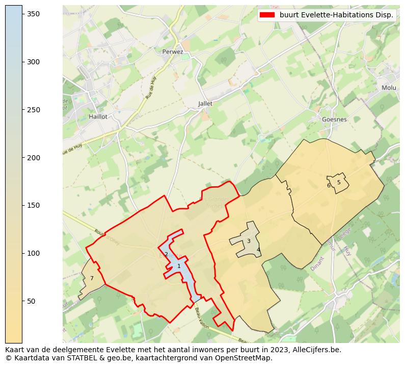 Aantal inwoners op de kaart van de buurt Evelette-Habitations Disp.: Op deze pagina vind je veel informatie over inwoners (zoals de verdeling naar leeftijdsgroepen, gezinssamenstelling, geslacht, autochtoon of Belgisch met een immigratie achtergrond,...), woningen (aantallen, types, prijs ontwikkeling, gebruik, type eigendom,...) en méér (autobezit, energieverbruik,...)  op basis van open data van STATBEL en diverse andere bronnen!