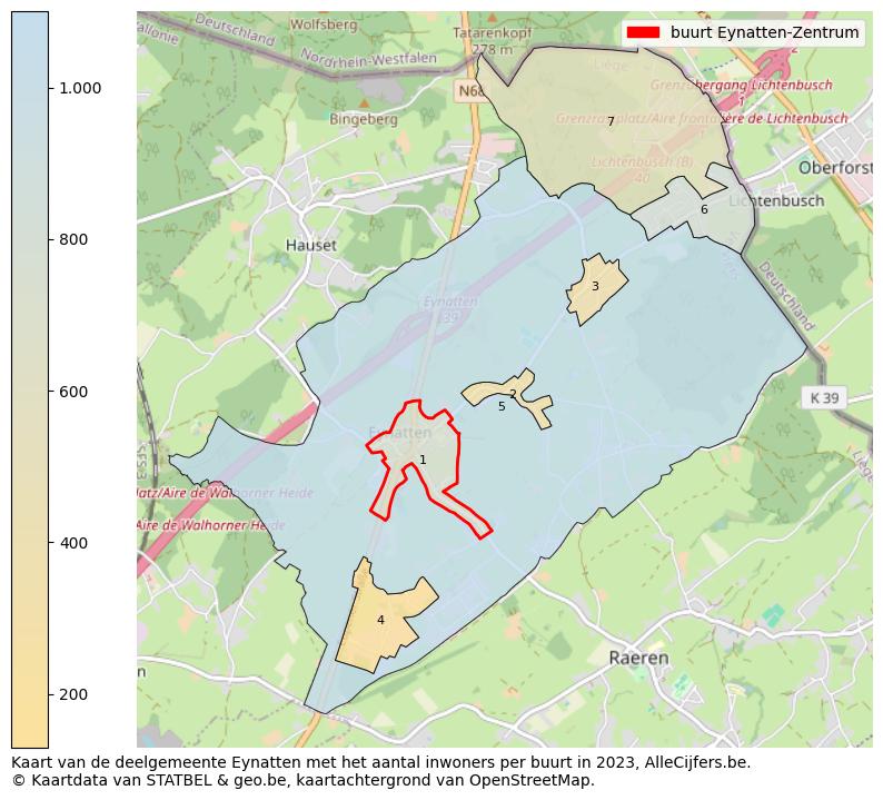 Aantal inwoners op de kaart van de buurt Eynatten-Zentrum: Op deze pagina vind je veel informatie over inwoners (zoals de verdeling naar leeftijdsgroepen, gezinssamenstelling, geslacht, autochtoon of Belgisch met een immigratie achtergrond,...), woningen (aantallen, types, prijs ontwikkeling, gebruik, type eigendom,...) en méér (autobezit, energieverbruik,...)  op basis van open data van STATBEL en diverse andere bronnen!