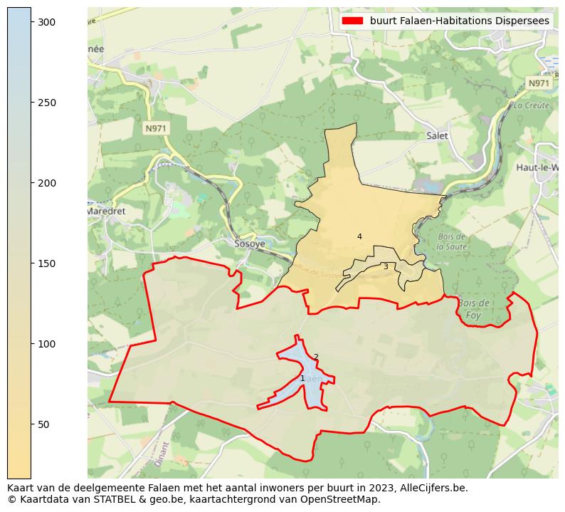 Aantal inwoners op de kaart van de buurt Falaen-Habitations Dispersees: Op deze pagina vind je veel informatie over inwoners (zoals de verdeling naar leeftijdsgroepen, gezinssamenstelling, geslacht, autochtoon of Belgisch met een immigratie achtergrond,...), woningen (aantallen, types, prijs ontwikkeling, gebruik, type eigendom,...) en méér (autobezit, energieverbruik,...)  op basis van open data van STATBEL en diverse andere bronnen!