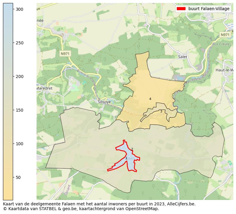 Aantal inwoners op de kaart van de buurt Falaen-Village: Op deze pagina vind je veel informatie over inwoners (zoals de verdeling naar leeftijdsgroepen, gezinssamenstelling, geslacht, autochtoon of Belgisch met een immigratie achtergrond,...), woningen (aantallen, types, prijs ontwikkeling, gebruik, type eigendom,...) en méér (autobezit, energieverbruik,...)  op basis van open data van STATBEL en diverse andere bronnen!
