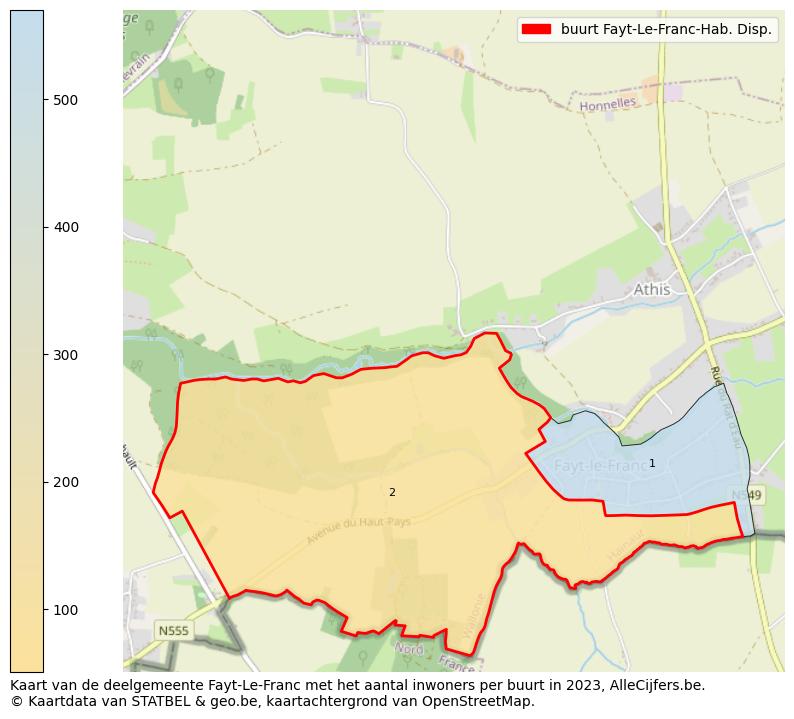 Aantal inwoners op de kaart van de buurt Fayt-Le-Franc-Hab. Disp.: Op deze pagina vind je veel informatie over inwoners (zoals de verdeling naar leeftijdsgroepen, gezinssamenstelling, geslacht, autochtoon of Belgisch met een immigratie achtergrond,...), woningen (aantallen, types, prijs ontwikkeling, gebruik, type eigendom,...) en méér (autobezit, energieverbruik,...)  op basis van open data van STATBEL en diverse andere bronnen!