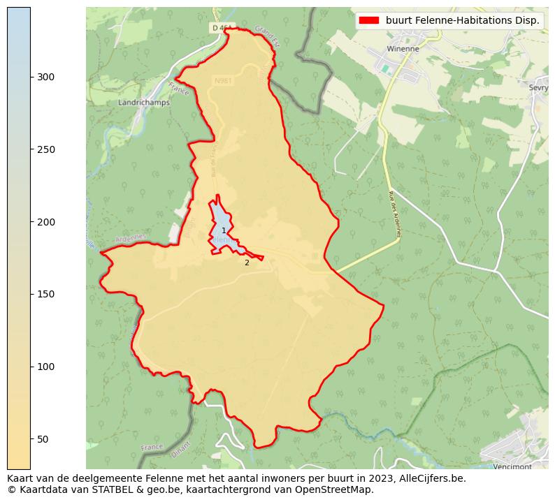 Aantal inwoners op de kaart van de buurt Felenne-Habitations Disp.: Op deze pagina vind je veel informatie over inwoners (zoals de verdeling naar leeftijdsgroepen, gezinssamenstelling, geslacht, autochtoon of Belgisch met een immigratie achtergrond,...), woningen (aantallen, types, prijs ontwikkeling, gebruik, type eigendom,...) en méér (autobezit, energieverbruik,...)  op basis van open data van STATBEL en diverse andere bronnen!