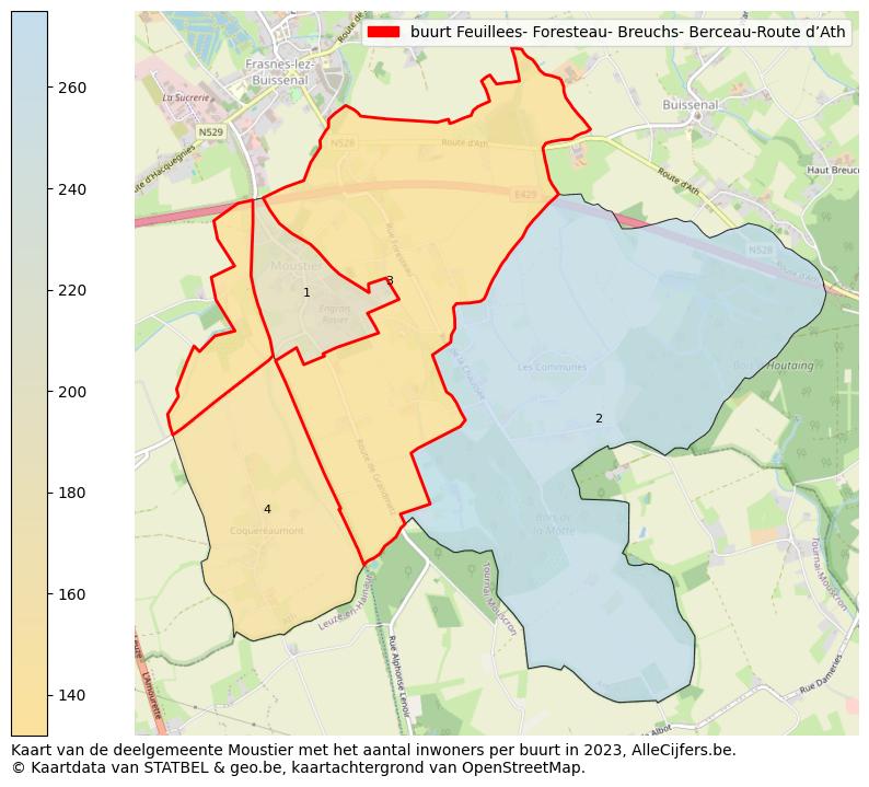 Aantal inwoners op de kaart van de buurt Feuillees- Foresteau- Breuchs- Berceau-Route d’Ath: Op deze pagina vind je veel informatie over inwoners (zoals de verdeling naar leeftijdsgroepen, gezinssamenstelling, geslacht, autochtoon of Belgisch met een immigratie achtergrond,...), woningen (aantallen, types, prijs ontwikkeling, gebruik, type eigendom,...) en méér (autobezit, energieverbruik,...)  op basis van open data van STATBEL en diverse andere bronnen!