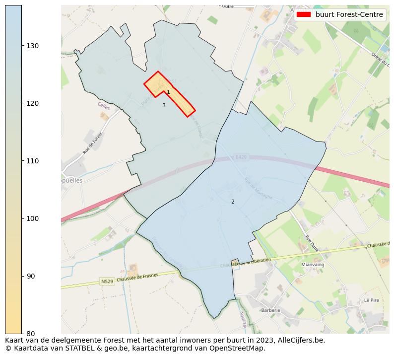 Aantal inwoners op de kaart van de buurt Forest-Centre: Op deze pagina vind je veel informatie over inwoners (zoals de verdeling naar leeftijdsgroepen, gezinssamenstelling, geslacht, autochtoon of Belgisch met een immigratie achtergrond,...), woningen (aantallen, types, prijs ontwikkeling, gebruik, type eigendom,...) en méér (autobezit, energieverbruik,...)  op basis van open data van STATBEL en diverse andere bronnen!