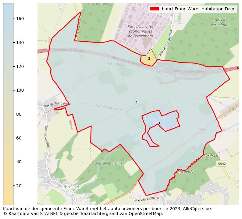Aantal inwoners op de kaart van de buurt Franc-Waret-Habitation Disp.: Op deze pagina vind je veel informatie over inwoners (zoals de verdeling naar leeftijdsgroepen, gezinssamenstelling, geslacht, autochtoon of Belgisch met een immigratie achtergrond,...), woningen (aantallen, types, prijs ontwikkeling, gebruik, type eigendom,...) en méér (autobezit, energieverbruik,...)  op basis van open data van STATBEL en diverse andere bronnen!