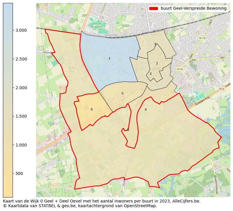 Aantal inwoners op de kaart van de buurt Geel-Verspreide Bewoning: Op deze pagina vind je veel informatie over inwoners (zoals de verdeling naar leeftijdsgroepen, gezinssamenstelling, geslacht, autochtoon of Belgisch met een immigratie achtergrond,...), woningen (aantallen, types, prijs ontwikkeling, gebruik, type eigendom,...) en méér (autobezit, energieverbruik,...)  op basis van open data van STATBEL en diverse andere bronnen!