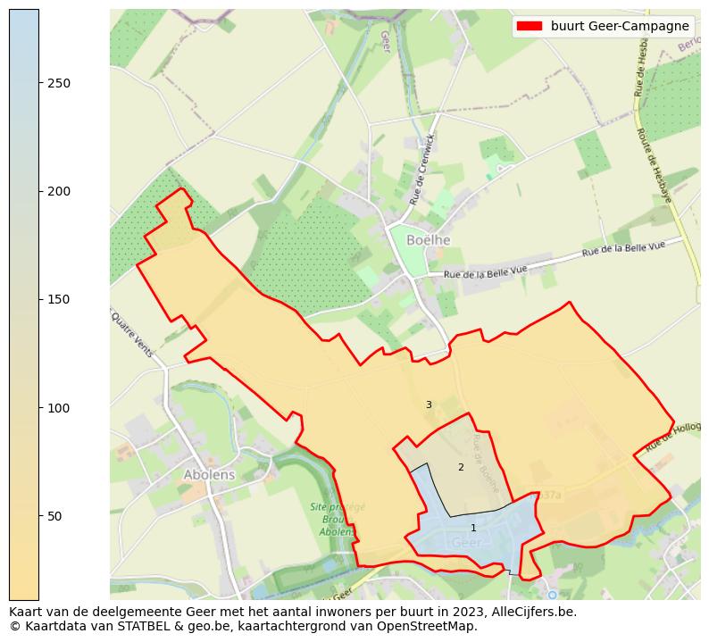 Aantal inwoners op de kaart van de buurt Geer-Campagne: Op deze pagina vind je veel informatie over inwoners (zoals de verdeling naar leeftijdsgroepen, gezinssamenstelling, geslacht, autochtoon of Belgisch met een immigratie achtergrond,...), woningen (aantallen, types, prijs ontwikkeling, gebruik, type eigendom,...) en méér (autobezit, energieverbruik,...)  op basis van open data van STATBEL en diverse andere bronnen!