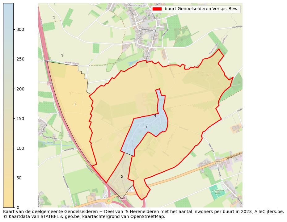 Aantal inwoners op de kaart van de buurt Genoelselderen-Verspr. Bew.: Op deze pagina vind je veel informatie over inwoners (zoals de verdeling naar leeftijdsgroepen, gezinssamenstelling, geslacht, autochtoon of Belgisch met een immigratie achtergrond,...), woningen (aantallen, types, prijs ontwikkeling, gebruik, type eigendom,...) en méér (autobezit, energieverbruik,...)  op basis van open data van STATBEL en diverse andere bronnen!