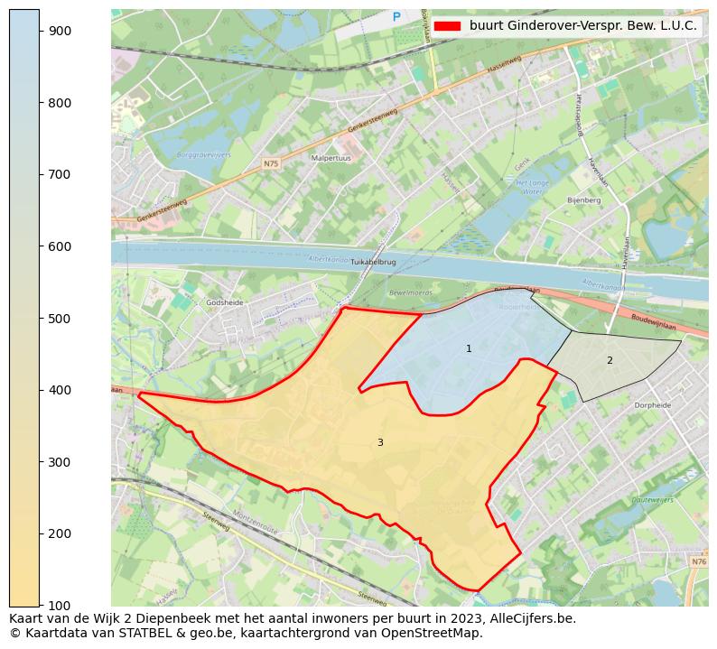 Aantal inwoners op de kaart van de buurt Ginderover-Verspr. Bew. L.U.C.: Op deze pagina vind je veel informatie over inwoners (zoals de verdeling naar leeftijdsgroepen, gezinssamenstelling, geslacht, autochtoon of Belgisch met een immigratie achtergrond,...), woningen (aantallen, types, prijs ontwikkeling, gebruik, type eigendom,...) en méér (autobezit, energieverbruik,...)  op basis van open data van STATBEL en diverse andere bronnen!