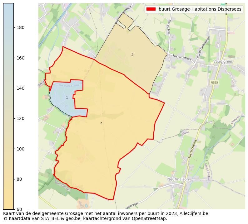 Aantal inwoners op de kaart van de buurt Grosage-Habitations Dispersees: Op deze pagina vind je veel informatie over inwoners (zoals de verdeling naar leeftijdsgroepen, gezinssamenstelling, geslacht, autochtoon of Belgisch met een immigratie achtergrond,...), woningen (aantallen, types, prijs ontwikkeling, gebruik, type eigendom,...) en méér (autobezit, energieverbruik,...)  op basis van open data van STATBEL en diverse andere bronnen!