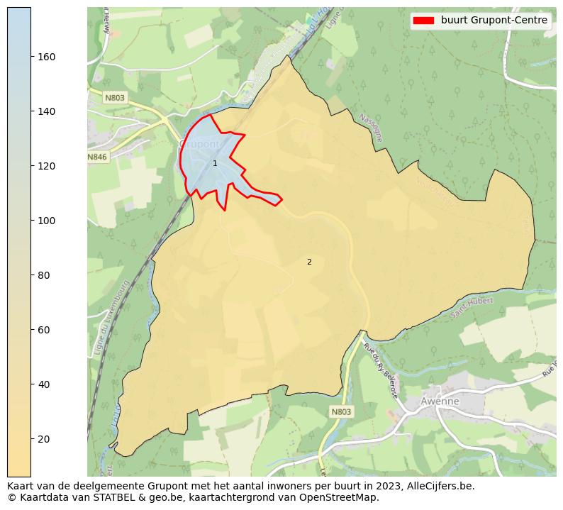 Aantal inwoners op de kaart van de buurt Grupont-Centre: Op deze pagina vind je veel informatie over inwoners (zoals de verdeling naar leeftijdsgroepen, gezinssamenstelling, geslacht, autochtoon of Belgisch met een immigratie achtergrond,...), woningen (aantallen, types, prijs ontwikkeling, gebruik, type eigendom,...) en méér (autobezit, energieverbruik,...)  op basis van open data van STATBEL en diverse andere bronnen!