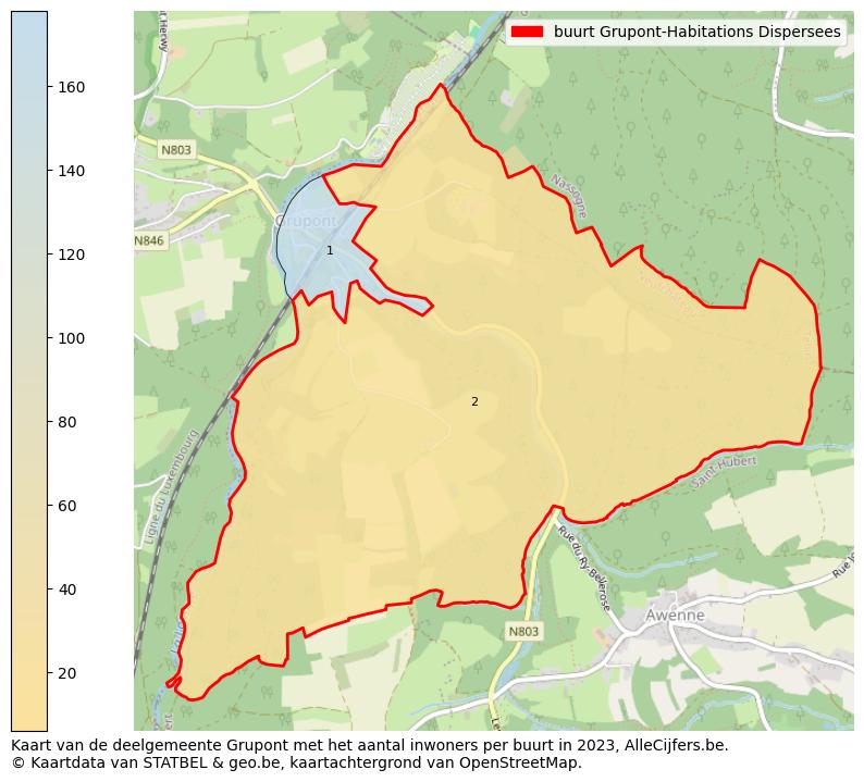 Aantal inwoners op de kaart van de buurt Grupont-Habitations Dispersees: Op deze pagina vind je veel informatie over inwoners (zoals de verdeling naar leeftijdsgroepen, gezinssamenstelling, geslacht, autochtoon of Belgisch met een immigratie achtergrond,...), woningen (aantallen, types, prijs ontwikkeling, gebruik, type eigendom,...) en méér (autobezit, energieverbruik,...)  op basis van open data van STATBEL en diverse andere bronnen!