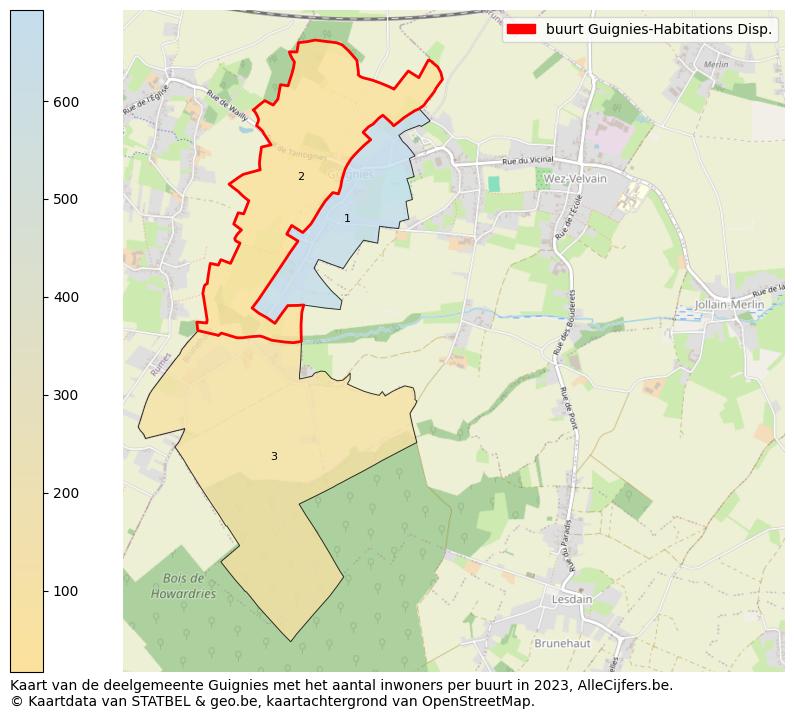 Aantal inwoners op de kaart van de buurt Guignies-Habitations Disp.: Op deze pagina vind je veel informatie over inwoners (zoals de verdeling naar leeftijdsgroepen, gezinssamenstelling, geslacht, autochtoon of Belgisch met een immigratie achtergrond,...), woningen (aantallen, types, prijs ontwikkeling, gebruik, type eigendom,...) en méér (autobezit, energieverbruik,...)  op basis van open data van STATBEL en diverse andere bronnen!