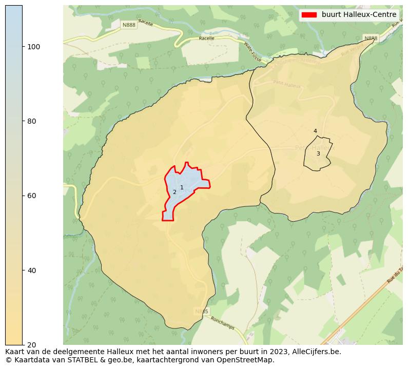 Aantal inwoners op de kaart van de buurt Halleux-Centre: Op deze pagina vind je veel informatie over inwoners (zoals de verdeling naar leeftijdsgroepen, gezinssamenstelling, geslacht, autochtoon of Belgisch met een immigratie achtergrond,...), woningen (aantallen, types, prijs ontwikkeling, gebruik, type eigendom,...) en méér (autobezit, energieverbruik,...)  op basis van open data van STATBEL en diverse andere bronnen!