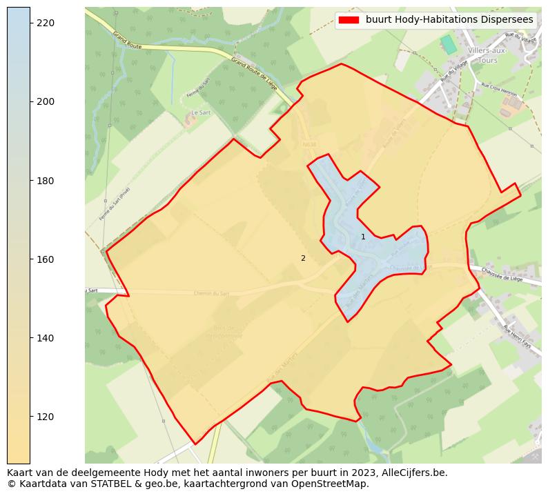 Aantal inwoners op de kaart van de buurt Hody-Habitations Dispersees: Op deze pagina vind je veel informatie over inwoners (zoals de verdeling naar leeftijdsgroepen, gezinssamenstelling, geslacht, autochtoon of Belgisch met een immigratie achtergrond,...), woningen (aantallen, types, prijs ontwikkeling, gebruik, type eigendom,...) en méér (autobezit, energieverbruik,...)  op basis van open data van STATBEL en diverse andere bronnen!