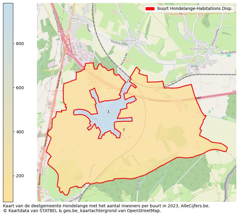 Aantal inwoners op de kaart van de buurt Hondelange-Habitations Disp.: Op deze pagina vind je veel informatie over inwoners (zoals de verdeling naar leeftijdsgroepen, gezinssamenstelling, geslacht, autochtoon of Belgisch met een immigratie achtergrond,...), woningen (aantallen, types, prijs ontwikkeling, gebruik, type eigendom,...) en méér (autobezit, energieverbruik,...)  op basis van open data van STATBEL en diverse andere bronnen!