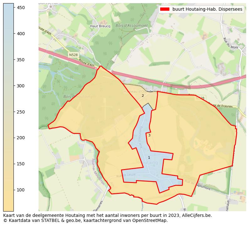 Aantal inwoners op de kaart van de buurt Houtaing-Hab. Dispersees: Op deze pagina vind je veel informatie over inwoners (zoals de verdeling naar leeftijdsgroepen, gezinssamenstelling, geslacht, autochtoon of Belgisch met een immigratie achtergrond,...), woningen (aantallen, types, prijs ontwikkeling, gebruik, type eigendom,...) en méér (autobezit, energieverbruik,...)  op basis van open data van STATBEL en diverse andere bronnen!