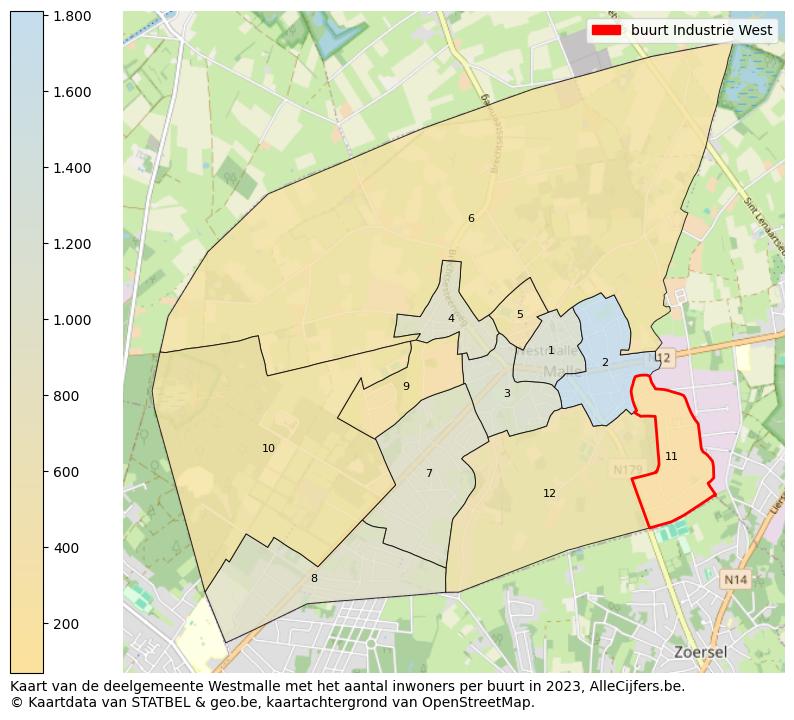 Aantal inwoners op de kaart van de buurt Industrie West: Op deze pagina vind je veel informatie over inwoners (zoals de verdeling naar leeftijdsgroepen, gezinssamenstelling, geslacht, autochtoon of Belgisch met een immigratie achtergrond,...), woningen (aantallen, types, prijs ontwikkeling, gebruik, type eigendom,...) en méér (autobezit, energieverbruik,...)  op basis van open data van STATBEL en diverse andere bronnen!