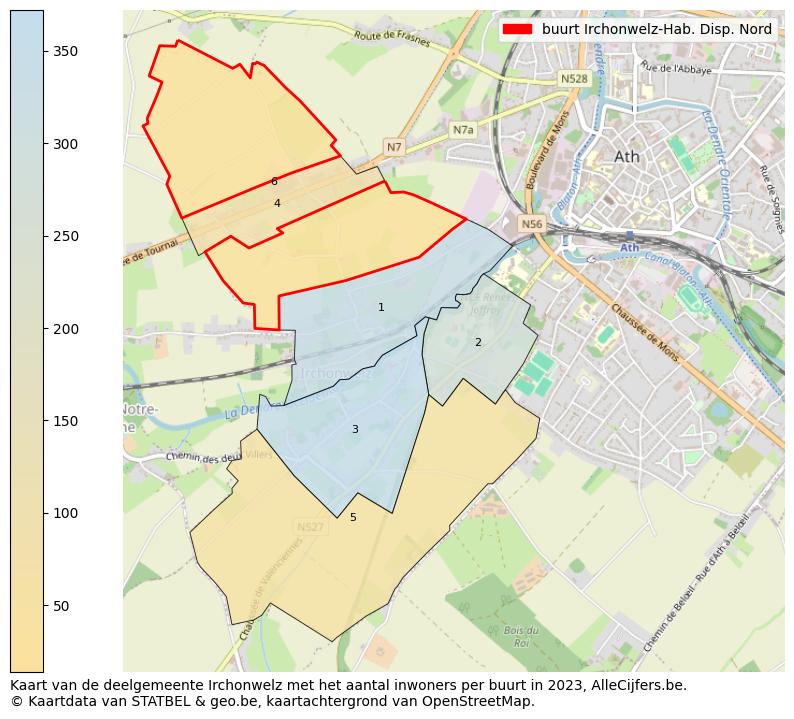 Aantal inwoners op de kaart van de buurt Irchonwelz-Hab. Disp. Nord: Op deze pagina vind je veel informatie over inwoners (zoals de verdeling naar leeftijdsgroepen, gezinssamenstelling, geslacht, autochtoon of Belgisch met een immigratie achtergrond,...), woningen (aantallen, types, prijs ontwikkeling, gebruik, type eigendom,...) en méér (autobezit, energieverbruik,...)  op basis van open data van STATBEL en diverse andere bronnen!