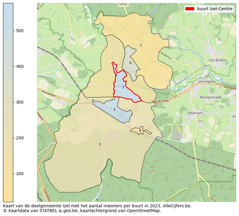 Aantal inwoners op de kaart van de buurt Izel-Centre: Op deze pagina vind je veel informatie over inwoners (zoals de verdeling naar leeftijdsgroepen, gezinssamenstelling, geslacht, autochtoon of Belgisch met een immigratie achtergrond,...), woningen (aantallen, types, prijs ontwikkeling, gebruik, type eigendom,...) en méér (autobezit, energieverbruik,...)  op basis van open data van STATBEL en diverse andere bronnen!