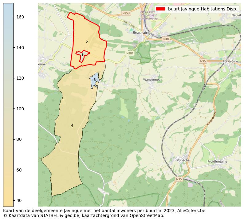 Aantal inwoners op de kaart van de buurt Javingue-Habitations Disp.: Op deze pagina vind je veel informatie over inwoners (zoals de verdeling naar leeftijdsgroepen, gezinssamenstelling, geslacht, autochtoon of Belgisch met een immigratie achtergrond,...), woningen (aantallen, types, prijs ontwikkeling, gebruik, type eigendom,...) en méér (autobezit, energieverbruik,...)  op basis van open data van STATBEL en diverse andere bronnen!