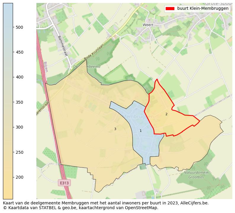 Aantal inwoners op de kaart van de buurt Klein-Membruggen: Op deze pagina vind je veel informatie over inwoners (zoals de verdeling naar leeftijdsgroepen, gezinssamenstelling, geslacht, autochtoon of Belgisch met een immigratie achtergrond,...), woningen (aantallen, types, prijs ontwikkeling, gebruik, type eigendom,...) en méér (autobezit, energieverbruik,...)  op basis van open data van STATBEL en diverse andere bronnen!