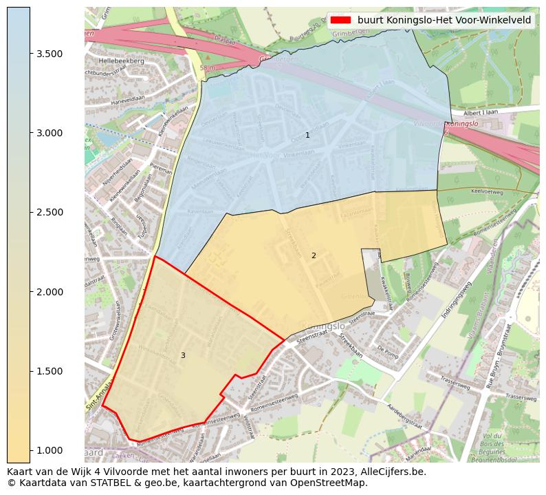 Aantal inwoners op de kaart van de buurt Koningslo-Het Voor-Winkelveld: Op deze pagina vind je veel informatie over inwoners (zoals de verdeling naar leeftijdsgroepen, gezinssamenstelling, geslacht, autochtoon of Belgisch met een immigratie achtergrond,...), woningen (aantallen, types, prijs ontwikkeling, gebruik, type eigendom,...) en méér (autobezit, energieverbruik,...)  op basis van open data van STATBEL en diverse andere bronnen!