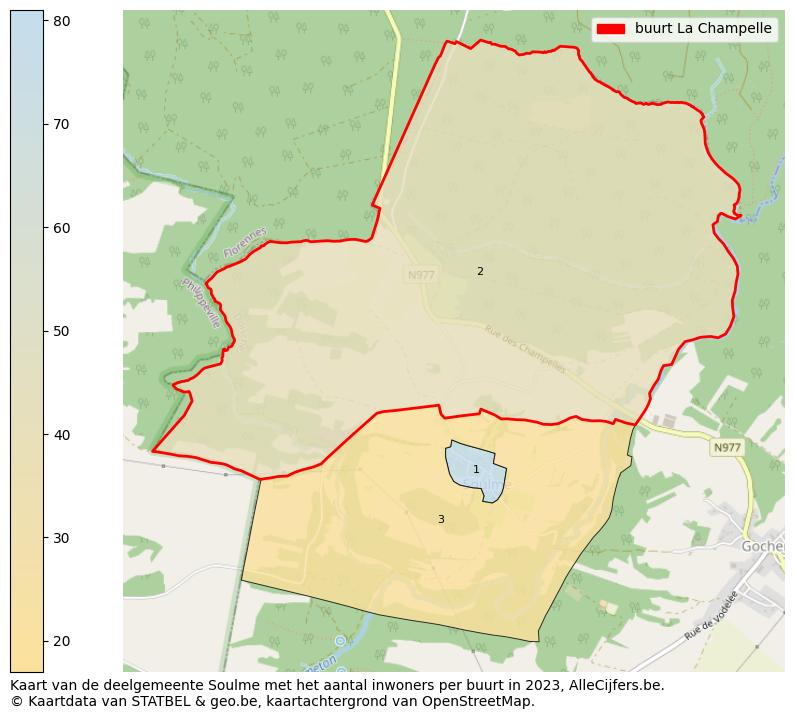 Aantal inwoners op de kaart van de buurt La Champelle: Op deze pagina vind je veel informatie over inwoners (zoals de verdeling naar leeftijdsgroepen, gezinssamenstelling, geslacht, autochtoon of Belgisch met een immigratie achtergrond,...), woningen (aantallen, types, prijs ontwikkeling, gebruik, type eigendom,...) en méér (autobezit, energieverbruik,...)  op basis van open data van STATBEL en diverse andere bronnen!