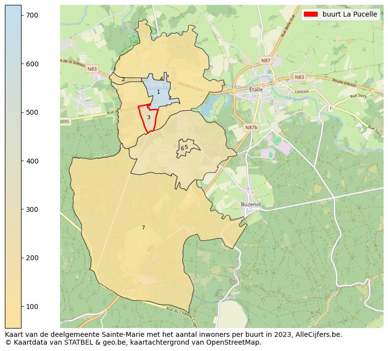 Aantal inwoners op de kaart van de buurt La Pucelle: Op deze pagina vind je veel informatie over inwoners (zoals de verdeling naar leeftijdsgroepen, gezinssamenstelling, geslacht, autochtoon of Belgisch met een immigratie achtergrond,...), woningen (aantallen, types, prijs ontwikkeling, gebruik, type eigendom,...) en méér (autobezit, energieverbruik,...)  op basis van open data van STATBEL en diverse andere bronnen!