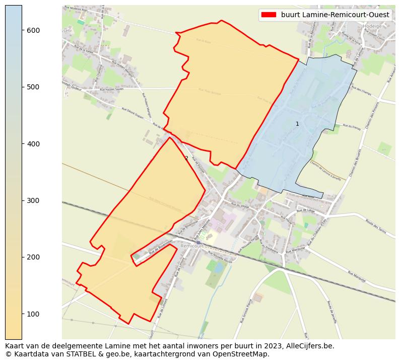 Aantal inwoners op de kaart van de buurt Lamine-Remicourt-Ouest: Op deze pagina vind je veel informatie over inwoners (zoals de verdeling naar leeftijdsgroepen, gezinssamenstelling, geslacht, autochtoon of Belgisch met een immigratie achtergrond,...), woningen (aantallen, types, prijs ontwikkeling, gebruik, type eigendom,...) en méér (autobezit, energieverbruik,...)  op basis van open data van STATBEL en diverse andere bronnen!