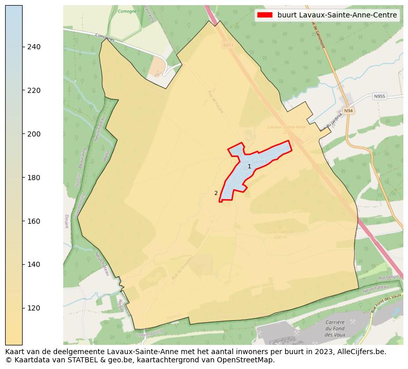 Aantal inwoners op de kaart van de buurt Lavaux-Sainte-Anne-Centre: Op deze pagina vind je veel informatie over inwoners (zoals de verdeling naar leeftijdsgroepen, gezinssamenstelling, geslacht, autochtoon of Belgisch met een immigratie achtergrond,...), woningen (aantallen, types, prijs ontwikkeling, gebruik, type eigendom,...) en méér (autobezit, energieverbruik,...)  op basis van open data van STATBEL en diverse andere bronnen!