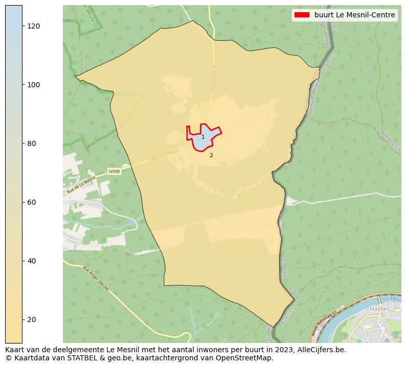 Aantal inwoners op de kaart van de buurt Le Mesnil-Centre: Op deze pagina vind je veel informatie over inwoners (zoals de verdeling naar leeftijdsgroepen, gezinssamenstelling, geslacht, autochtoon of Belgisch met een immigratie achtergrond,...), woningen (aantallen, types, prijs ontwikkeling, gebruik, type eigendom,...) en méér (autobezit, energieverbruik,...)  op basis van open data van STATBEL en diverse andere bronnen!