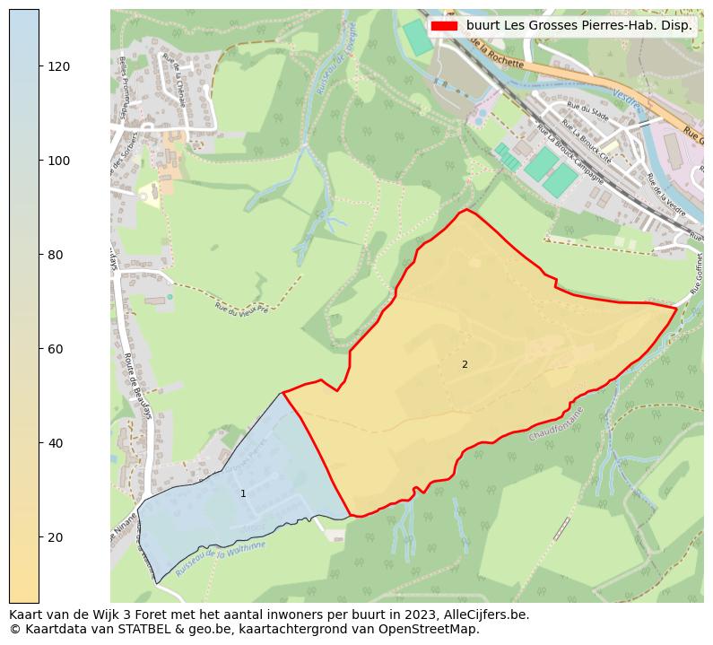 Aantal inwoners op de kaart van de buurt Les Grosses Pierres-Hab. Disp.: Op deze pagina vind je veel informatie over inwoners (zoals de verdeling naar leeftijdsgroepen, gezinssamenstelling, geslacht, autochtoon of Belgisch met een immigratie achtergrond,...), woningen (aantallen, types, prijs ontwikkeling, gebruik, type eigendom,...) en méér (autobezit, energieverbruik,...)  op basis van open data van STATBEL en diverse andere bronnen!