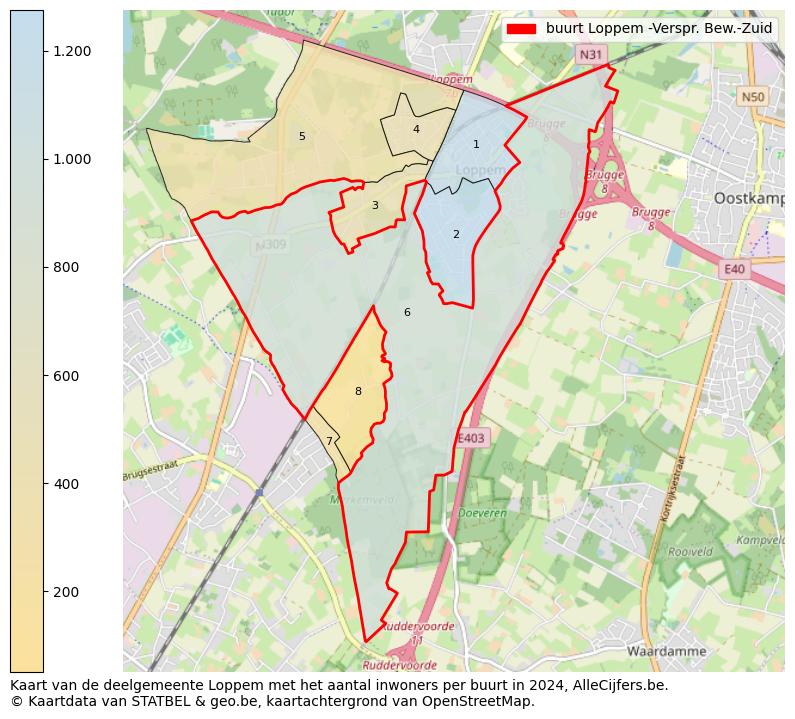 Aantal inwoners op de kaart van de buurt Loppem -Verspr. Bew.-Zuid: Op deze pagina vind je veel informatie over inwoners (zoals de verdeling naar leeftijdsgroepen, gezinssamenstelling, geslacht, autochtoon of Belgisch met een immigratie achtergrond,...), woningen (aantallen, types, prijs ontwikkeling, gebruik, type eigendom,...) en méér (autobezit, energieverbruik,...)  op basis van open data van STATBEL en diverse andere bronnen!