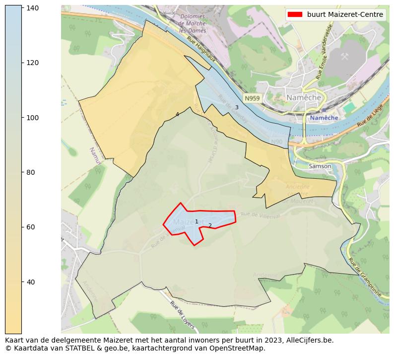 Aantal inwoners op de kaart van de buurt Maizeret-Centre: Op deze pagina vind je veel informatie over inwoners (zoals de verdeling naar leeftijdsgroepen, gezinssamenstelling, geslacht, autochtoon of Belgisch met een immigratie achtergrond,...), woningen (aantallen, types, prijs ontwikkeling, gebruik, type eigendom,...) en méér (autobezit, energieverbruik,...)  op basis van open data van STATBEL en diverse andere bronnen!