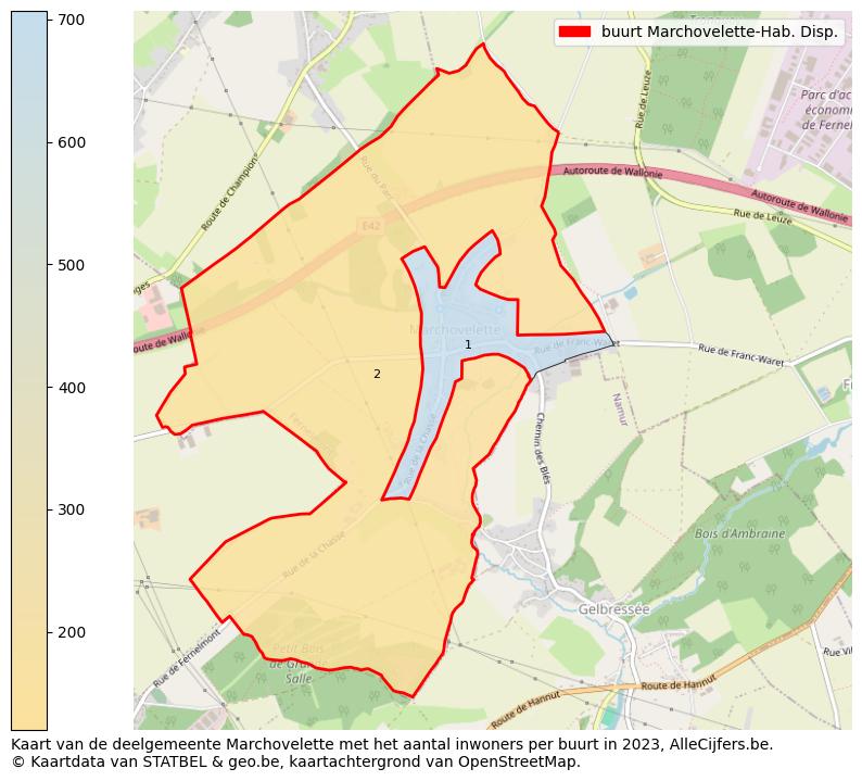 Aantal inwoners op de kaart van de buurt Marchovelette-Hab. Disp.: Op deze pagina vind je veel informatie over inwoners (zoals de verdeling naar leeftijdsgroepen, gezinssamenstelling, geslacht, autochtoon of Belgisch met een immigratie achtergrond,...), woningen (aantallen, types, prijs ontwikkeling, gebruik, type eigendom,...) en méér (autobezit, energieverbruik,...)  op basis van open data van STATBEL en diverse andere bronnen!