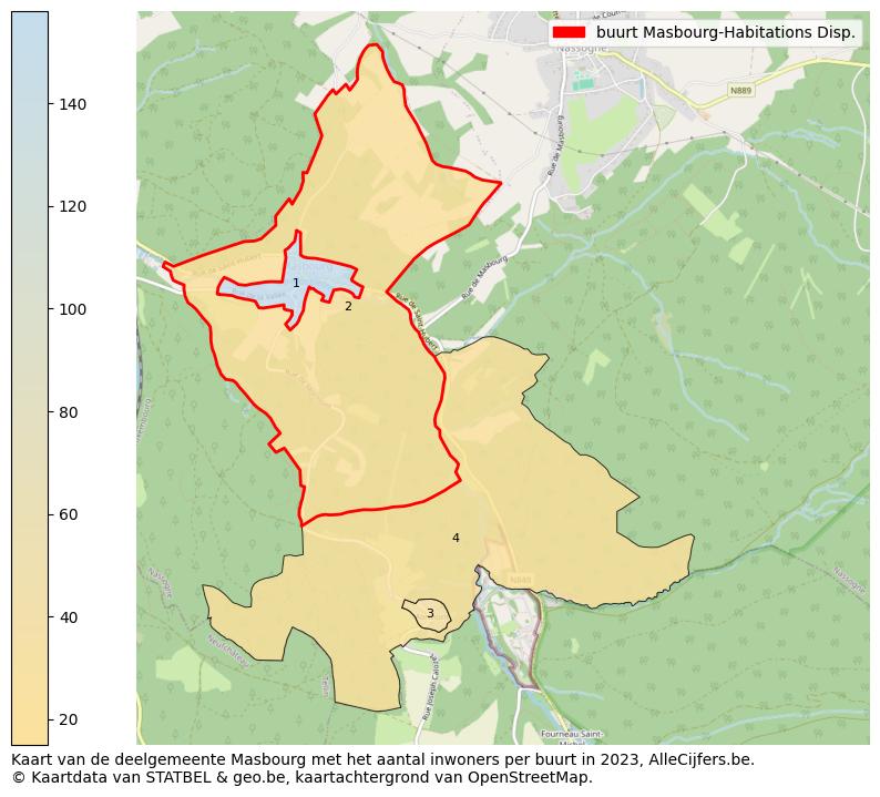 Aantal inwoners op de kaart van de buurt Masbourg-Habitations Disp.: Op deze pagina vind je veel informatie over inwoners (zoals de verdeling naar leeftijdsgroepen, gezinssamenstelling, geslacht, autochtoon of Belgisch met een immigratie achtergrond,...), woningen (aantallen, types, prijs ontwikkeling, gebruik, type eigendom,...) en méér (autobezit, energieverbruik,...)  op basis van open data van STATBEL en diverse andere bronnen!