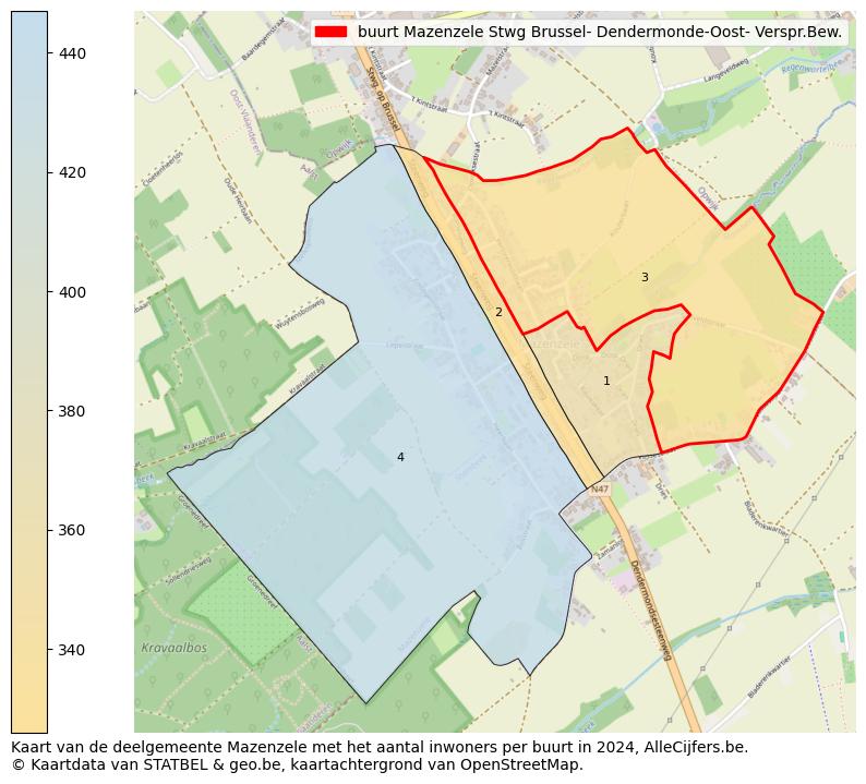 Aantal inwoners op de kaart van de buurt Mazenzele Stwg Brussel- Dendermonde-Oost- Verspr.Bew.: Op deze pagina vind je veel informatie over inwoners (zoals de verdeling naar leeftijdsgroepen, gezinssamenstelling, geslacht, autochtoon of Belgisch met een immigratie achtergrond,...), woningen (aantallen, types, prijs ontwikkeling, gebruik, type eigendom,...) en méér (autobezit, energieverbruik,...)  op basis van open data van STATBEL en diverse andere bronnen!