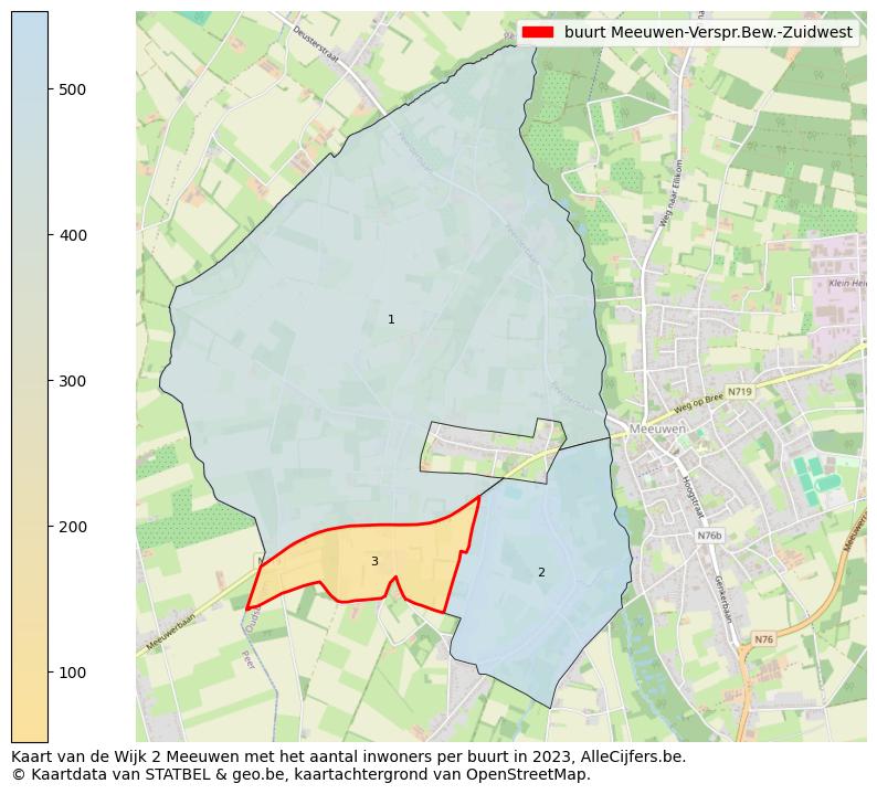 Aantal inwoners op de kaart van de buurt Meeuwen-Verspr.Bew.-Zuidwest: Op deze pagina vind je veel informatie over inwoners (zoals de verdeling naar leeftijdsgroepen, gezinssamenstelling, geslacht, autochtoon of Belgisch met een immigratie achtergrond,...), woningen (aantallen, types, prijs ontwikkeling, gebruik, type eigendom,...) en méér (autobezit, energieverbruik,...)  op basis van open data van STATBEL en diverse andere bronnen!