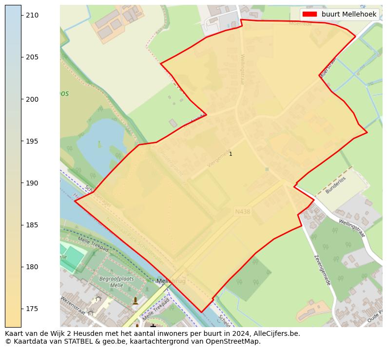Aantal inwoners op de kaart van de buurt Mellehoek: Op deze pagina vind je veel informatie over inwoners (zoals de verdeling naar leeftijdsgroepen, gezinssamenstelling, geslacht, autochtoon of Belgisch met een immigratie achtergrond,...), woningen (aantallen, types, prijs ontwikkeling, gebruik, type eigendom,...) en méér (autobezit, energieverbruik,...)  op basis van open data van STATBEL en diverse andere bronnen!