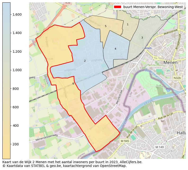 Aantal inwoners op de kaart van de buurt Menen-Verspr. Bewoning-West: Op deze pagina vind je veel informatie over inwoners (zoals de verdeling naar leeftijdsgroepen, gezinssamenstelling, geslacht, autochtoon of Belgisch met een immigratie achtergrond,...), woningen (aantallen, types, prijs ontwikkeling, gebruik, type eigendom,...) en méér (autobezit, energieverbruik,...)  op basis van open data van STATBEL en diverse andere bronnen!