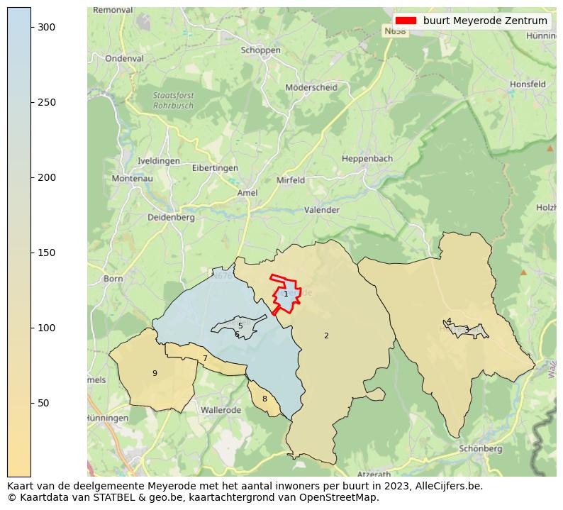 Aantal inwoners op de kaart van de buurt Meyerode Zentrum: Op deze pagina vind je veel informatie over inwoners (zoals de verdeling naar leeftijdsgroepen, gezinssamenstelling, geslacht, autochtoon of Belgisch met een immigratie achtergrond,...), woningen (aantallen, types, prijs ontwikkeling, gebruik, type eigendom,...) en méér (autobezit, energieverbruik,...)  op basis van open data van STATBEL en diverse andere bronnen!