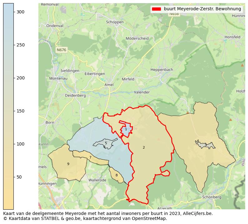 Aantal inwoners op de kaart van de buurt Meyerode-Zerstr. Bewohnung: Op deze pagina vind je veel informatie over inwoners (zoals de verdeling naar leeftijdsgroepen, gezinssamenstelling, geslacht, autochtoon of Belgisch met een immigratie achtergrond,...), woningen (aantallen, types, prijs ontwikkeling, gebruik, type eigendom,...) en méér (autobezit, energieverbruik,...)  op basis van open data van STATBEL en diverse andere bronnen!